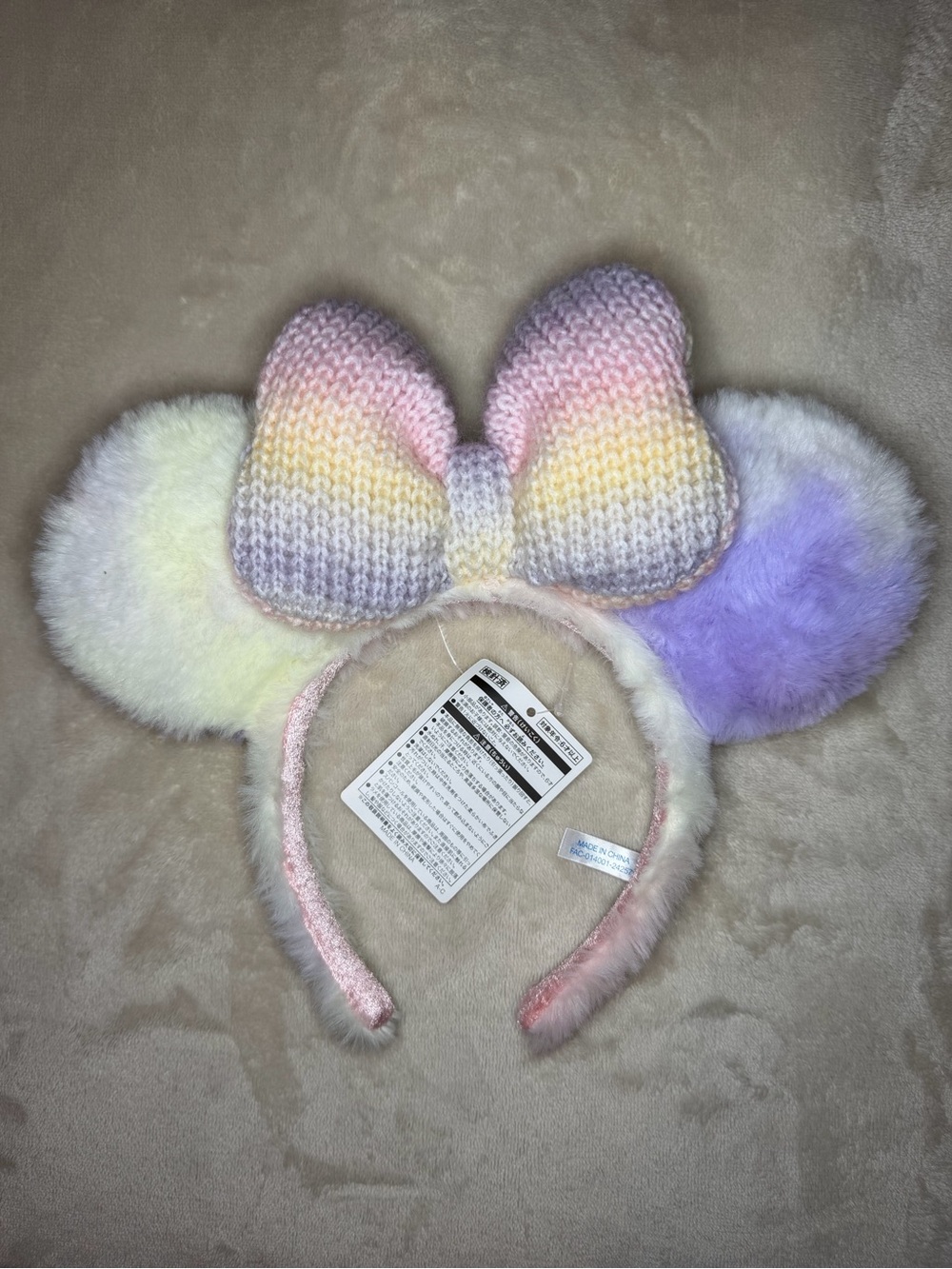 Disney Headband Minnie Ear Knitted Padded Bow Fluffy Ears Tokyo Disney